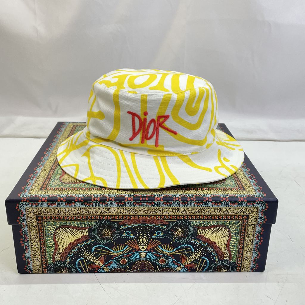 【中古】 クリスチャンディオール Christian Dior 20AW×Shawn Stussy Cotton Canvas Bucket Hat バケットハット イエロー サイズL イタリア製 メンズ 箱あり ハット コットン 033C906A4949 01w-5017 【結城店】