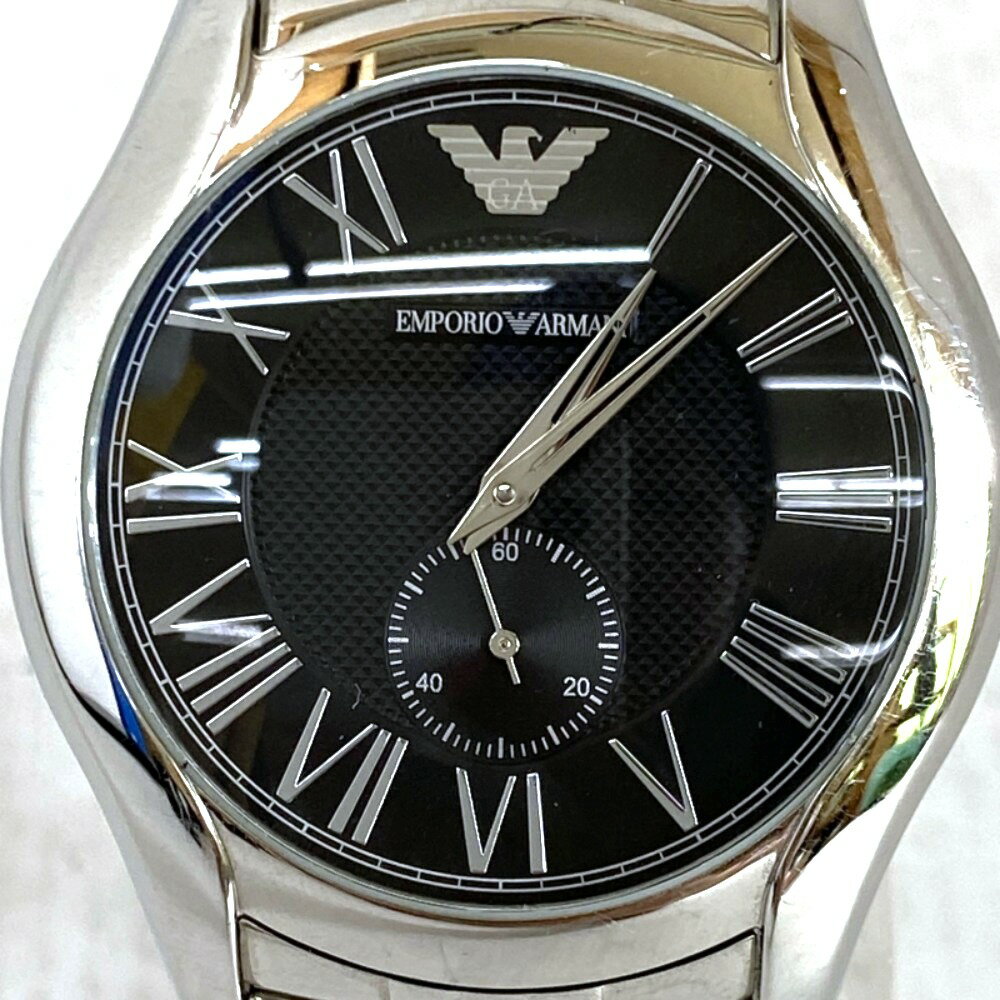【中古】 EMPORIO ARMANI エンポリオアルマーニ 腕時計 ブラックダイアル シルバー メンズ クオーツ時計 腕時計 AR-1706 ケース付き 03w19957 【入間店】