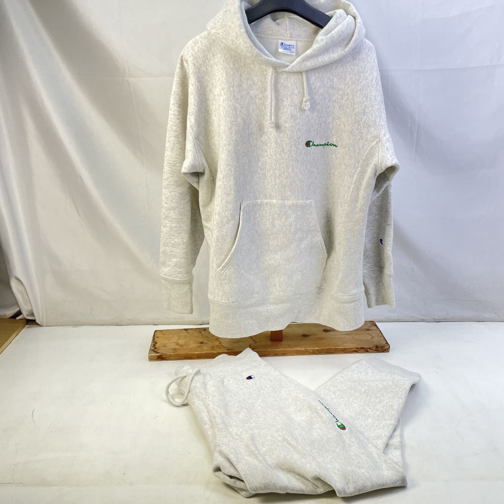【中古】 チャンピオン Champion リバースウィーブ スウェットセットアップ ホワイト 上下サイズ違い トップスM＋パンツS ロゴ刺繍グリーン 青タグ カンボジア製 メンズ セットアップ コットン C8-W121 / C8-W221 01w-5202 【結城店】(4)