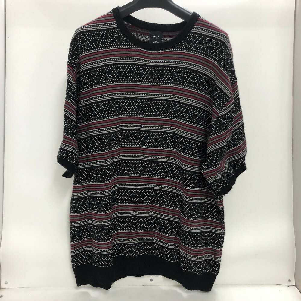 【中古】 ハフ HUF 半袖 ニット ジャガードセーター ブラック サイズXL 中国製 メンズ セーター 02w192..