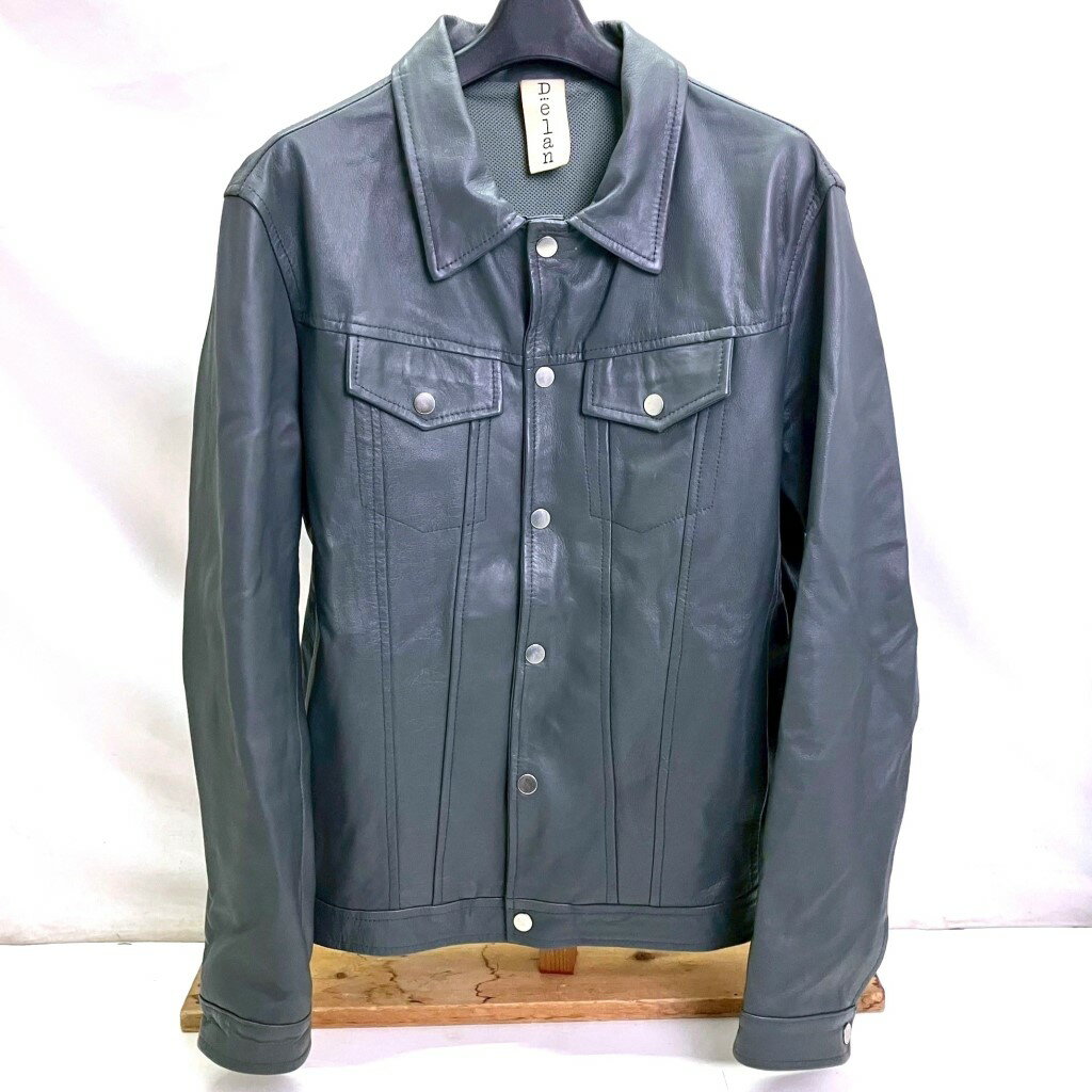 【中古】 デラン DELAN VERA PELLE REAL LEATHER レザージャケット グレー 表記サイズ48 メンズ アウター 01w-5197 【結城店】
