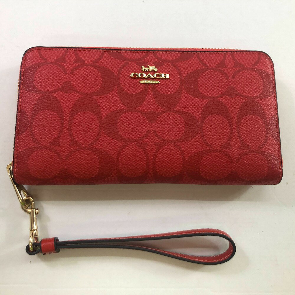 04w4976∞※【中古】 COACH コーチ 長財布 ロング ジップ アラウンド ウォレット シグネチャー キャンバス C4452 マイアミレッド 【八王子店】(4)