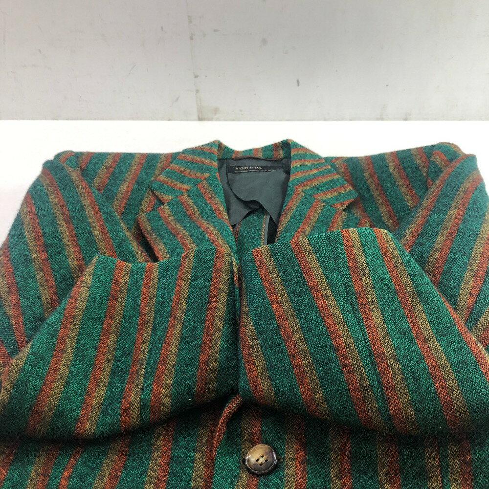 04w4975∞※【中古】 Holland & Sherry ホーランド＆シェリー テーラード ストライプ ジャケット グリーン YODOYA 【八王子店】