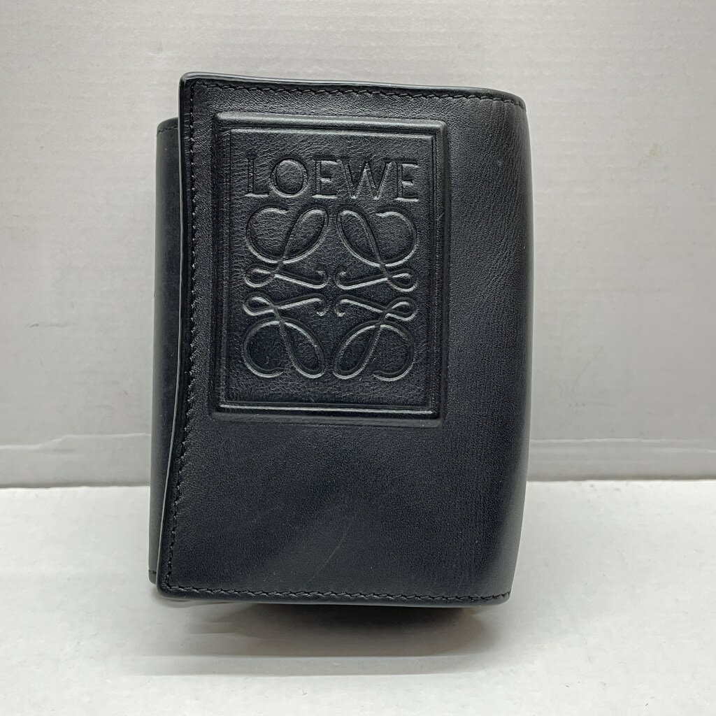 【中古】 ロエベ LOEWE アナグラムロゴ トライフォールドウォレット 小銭入れ付き 箱無し ブラック ス..