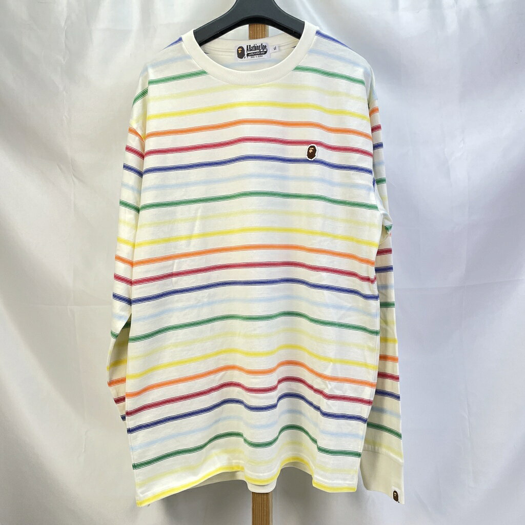 乐天商城 - 【中古】 アベイシングエイプ A BATHING APE GRADIENT RAINBOW レインボーストライプ 長袖Tシャツ ロゴ入り袋付き アイボリー サイズXL メンズ 長袖Tシャツ コットン 001LTM301303M 01w-6339 【結城店】