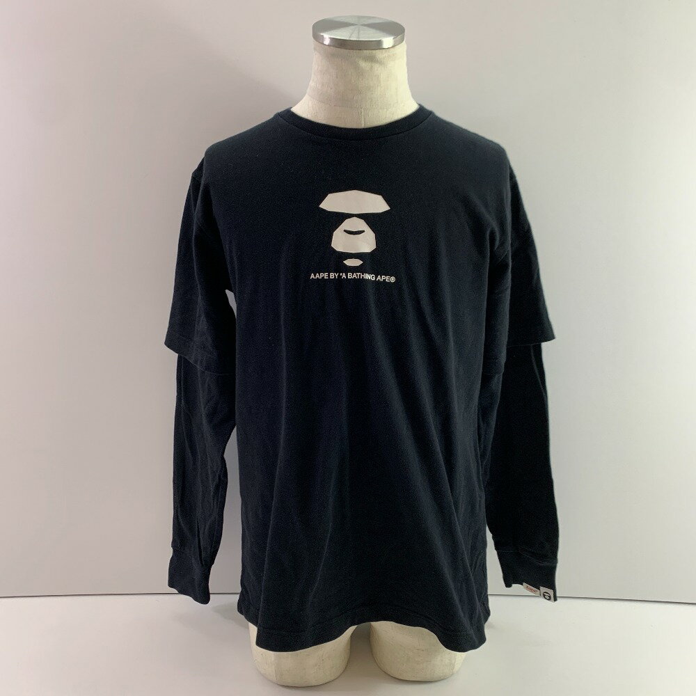 乐天商城 - 04w6259▽※【中古】アベイシングエイプ A BATHING APE レイヤード Tシャツ カットソー 長袖 AAPLTM2847XX8 M ブラック【八王子店】