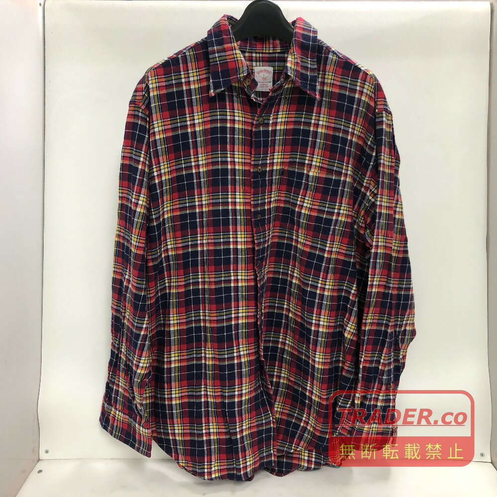 樂天商城 - 【中古】 ブルックスブラザーズ Brooks Brothers チェック柄 長袖シャツ レッド サイズL 中国製 メンズ 長袖シャツ コットン 02w24461 【牛久店】