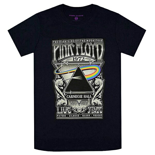 　PINK FLOYD Carnegie Hall Poster T-SHIRTS BLACKバンド公認のオフィシャルライセンス商品！（画像をクリックで拡大します）（画像をクリックで拡大します） 商品名 PINK FLOYD Carnegie Hall Poster T-SHIRTS BLACK商品詳細64年に結成されたイギリスが誇るプログレッシヴロックの雄、PINK FLOYD。 独特の幻想的で浮遊感のあるサイケデリックサウンドで叙情的な作品を多く生み出し、ロック愛好者のみならず多方面から絶大な支持を集めました。 トータルセールスは2億5千万枚超を記録、グラミー賞受賞やロックの殿堂入りはもとより数多くの世界的な名誉を得たレジェンドバンドです。 2014年には約20年ぶりとなる15th LP「The Endless River (永遠/TOWA)」をリリースするも、古参メンバーのデヴィッド・ギルモアの公言によりバンドは自然消滅の形をとりました。 72年にNYのカーネギー・ホールで行われたライブのポスターアートワークのTシャツ。 バンド公認のオフィシャルライセンス商品です。サイズサイズ：S 身幅：約47cm 着丈：約72cm サイズ：M 身幅：約50cm 着丈：約72cm サイズ：L 身幅：約55cm 着丈：約74cm サイズ：XL 身幅：約59cm 着丈：約78cm ※平置きにて採寸し平均サイズを表示しております。輸入商品は国内商品のような緻密さに欠けるため、多少の誤差はご了承ください。 素材・その他素材：COTTON 100％ タグ表記：PINK FLOYD注意事項撮影時のライティング、ご覧になっているモニター・PC環境により実際の商品と色味が異なって見える場合がございます。ご了承の上お買い求め下さい。