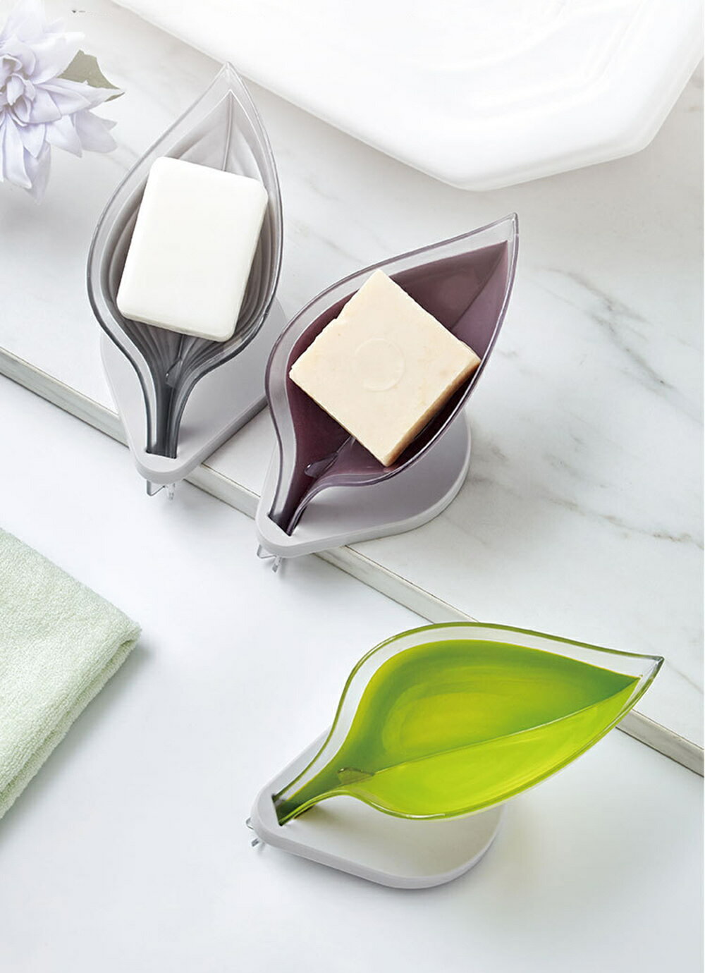 【2個セット】セルフドレン ソープホルダー ソープディッシュ バスルーム用 排水トレイ付きバーソープホルダー 葉の形の石鹸入れ シンプル おしゃれ石鹸 石鹸箱 ...