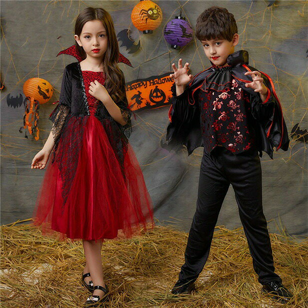 ハロウィン 衣装 コスプレ 子供 魔女 ワンピース バンパイア ハロウィン 衣装 子供 コスプレ コスチューム ケープ風 ロングドレス 鬼の花嫁 ゾンビ 吸血鬼 魔女 悪魔衣装 ヴァンパイア 女の子 男の子 髑髏 Halloween変装 tramonto-10001293 トラモント楽天市場店 サンプル画像2