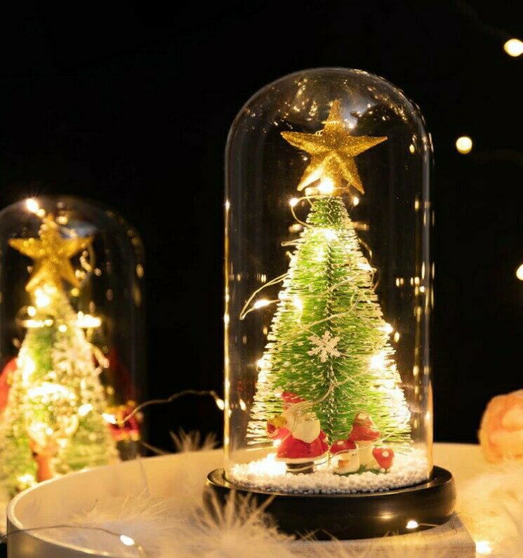 ガラスドーム クリスマスツリー 電池式 LEDライト 卓上ミニツリー クリスマス飾り
