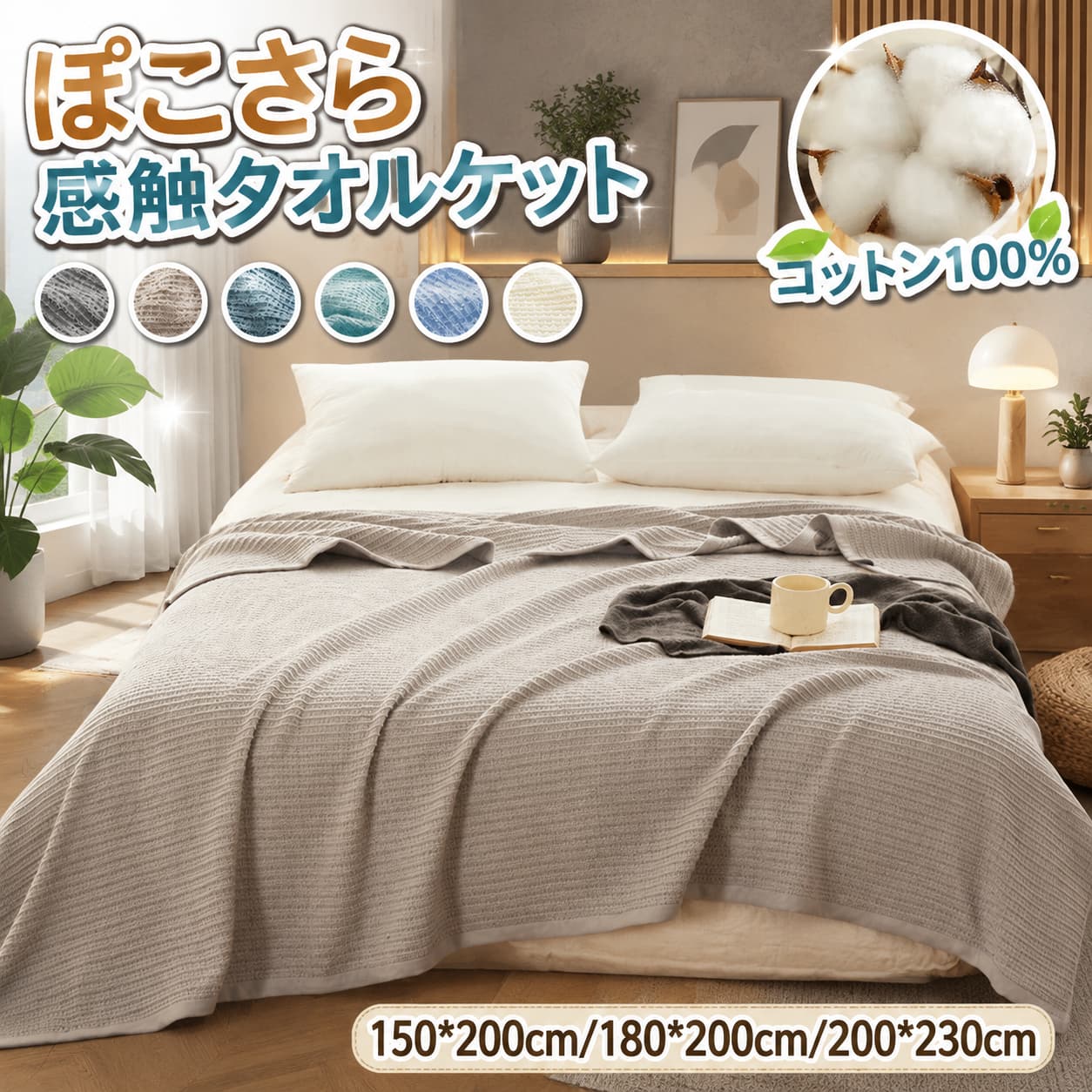 商品説明：Point 1．お部屋を彩る、おしゃれな北欧デザインナチュラルで優しい【北欧風】のデザインは、人気の韓国インテリアにも馴染みます。【ベッドカバー】や【ソファーカバー】として使えば、簡単にお部屋の雰囲気を変えられます。Point 2．肌に優しい素材デリケートな肌に柔しい【綿100％】で触れても安心なふかふか素材！赤ちゃんや肌が弱い方にもオススメ！通気性吸湿性に優れているので、夏の寝汗も気にならず快適です。春や秋の肌寒い季節や、【冷房対策】にも最適な【オールシーズン】対応のケットです。Point 3．ご家庭で丸洗いOK！いつでも清潔で安心汗をかいても、汚れても、ご自宅の【洗濯機で丸洗い】できる【ウォッシャブル】仕様です。乾きやすい素材なので、お手入れも簡単。いつでも清潔な状態を保てるので、小さなお子様やペットがいるご家庭でも安心してお使いいただけます。Point 4．一枚あれば大活躍！暮らしに寄り添うマルチカバー【タオルケット】としてはもちろん、【ブランケット】、【ひざ掛け】、【お昼寝ケット】、【マルチカバー】、【ソファーカバー】としても大活躍。リビングのソファ、寝室のベッド、オフィスの置きケット、車の中など、様々なシーンで使える【多用途】な一枚です。軽量なので持ち運びにも便利。Point 5．大切な人への贈り物にもおしゃれで実用的なブランケットは、【プレゼント】や【ギフト】にもおすすめです。【新築祝い】や【引っ越し祝い】、ご友人への誕生日プレゼントなど、喜ばれること間違いなしです。商品名：タオルケット ガーゼケット 毛布 洗える シングル ダブル セミシングル 夏 ブランケット キルトケット 肌掛け キルトケット マルチカバー ひざ掛け 肌掛け布団 掛布団 冷房対策 マルチクロス お昼休み 肌ふとん 通気性 薄手 柔らかい ふんわり 寝具 かわいい 綿 コットン オールシーズン 通年 韓国風 大判 ギフト ベビー 吸湿 快適 静電防止 北欧 ベッドカバー ソファーカバー インテリア 夏用 汚れ防止カバー 洗濯可能 ペット 子供 汚れ 多機能 模様替え 肌に優しい 可愛い 多用途 ソファー用 掛け布団素材：コットンサイズ：150*200cm　180*200cm　200*230cmカラー：水色ブルーブルーダークグレーベージュダークグレー重さ：150*200cm　約1.1kg180*200cm　約1.3kg200*230cm 約1.65kgセット内容：タオルケット1枚お手入れ方法：1．漂白剤の使用、ドライクリーニングはできません。2．洗濯機をご使用の際は、洗濯ネットに入れてください。「手洗いコース」や「弱水流コース」など、弱い力で洗えるコースを選んでください。3．水温は30以下にし、他のものとは分けて単独で洗濯してください。4．手洗いの場合は、強くこすらずに、優しく押し洗いしてください。5．洗濯後は形を整え、日陰で平干ししてください。