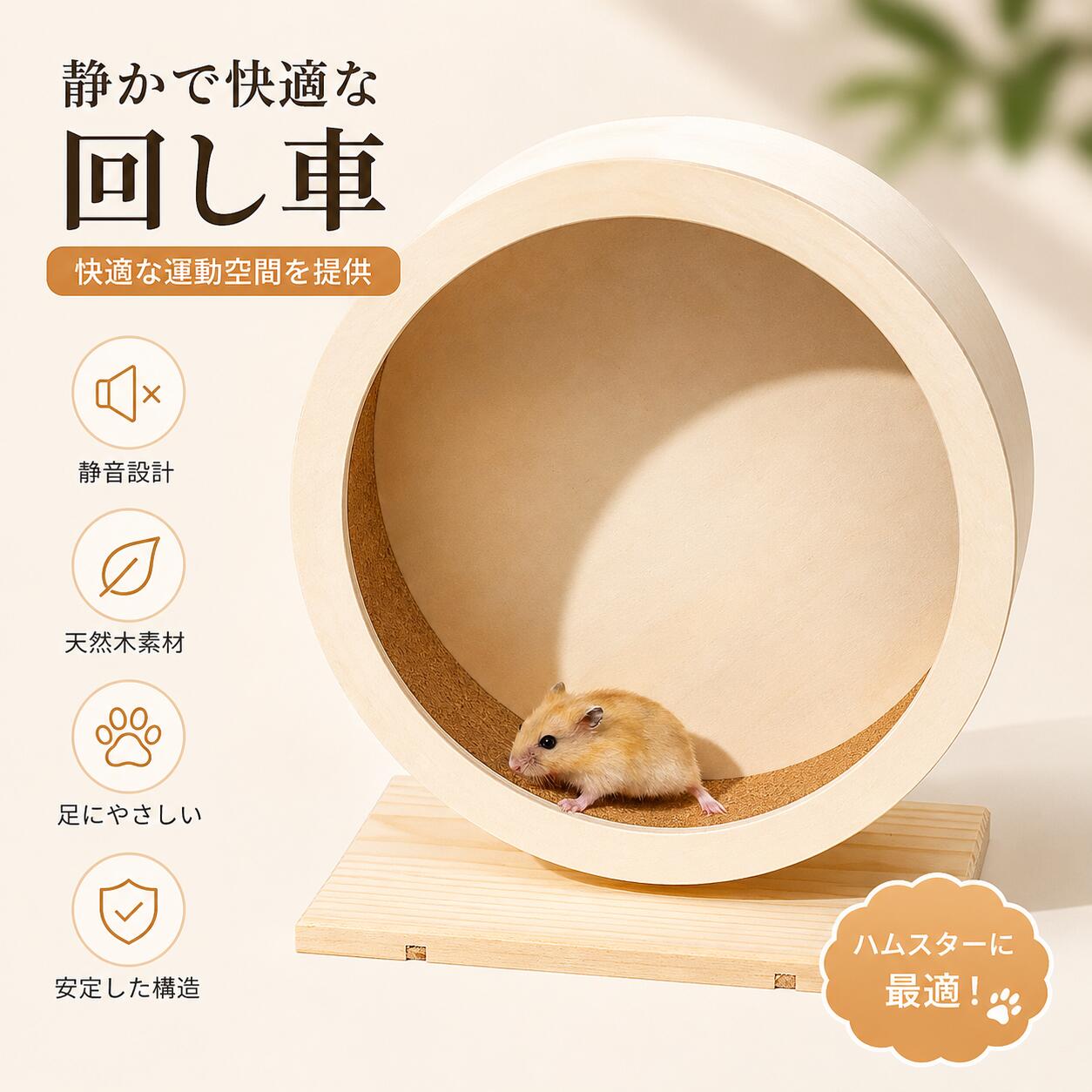 ハムスター 回し車 木製 静音 小動物 運動不足解消 2サイズ ケージ 設置 ゴールデン ジャンガリアン 安定 走る おもちゃ 天然木 安全設計 掃除しやすい 快適 遊び場 ペット用品 ギフト