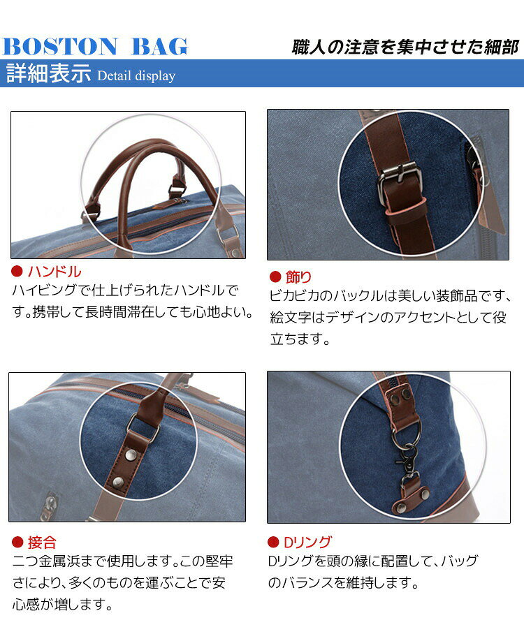 【ポイント5倍】防水軽量大容量男女兼用ボストントラベルバッグショルダー付き機内持ち込み 2 泊 3 泊修学卒業旅行出張スポーツ小学生高校生レディースメンズ 5 色展開おしゃれ鞄 tramonto-10028219 トラモント楽天市場店 サンプル画像3