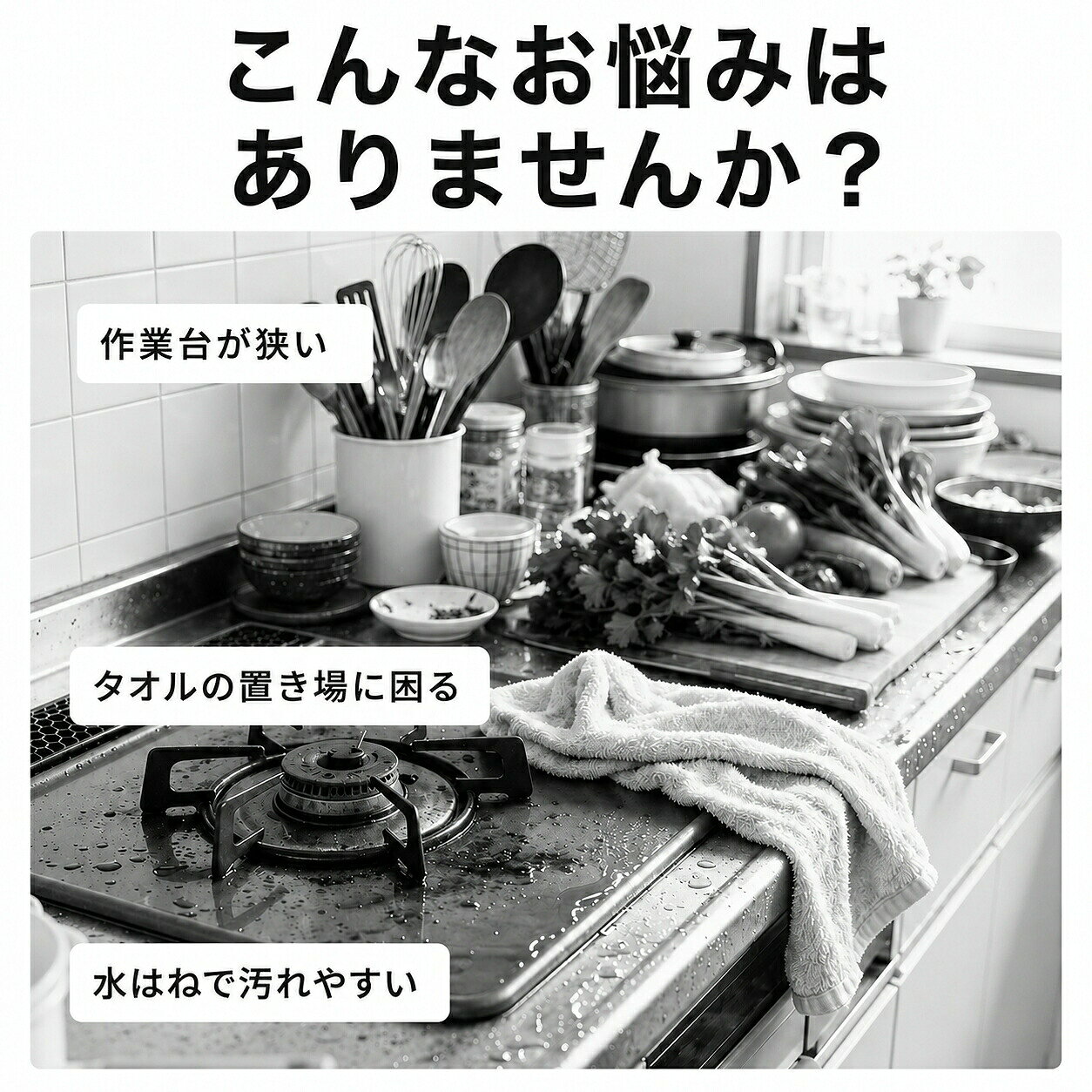 折りたたみキッチンテーブル 作業台 補助テーブル タオルハンガー付き キッチンラック 収納ラック シンク横 折り畳み棚 省スペース 調理スペース拡張 ミニテーブル サポートテーブル tramonto-10028933 トラモント楽天市場店 サンプル画像2