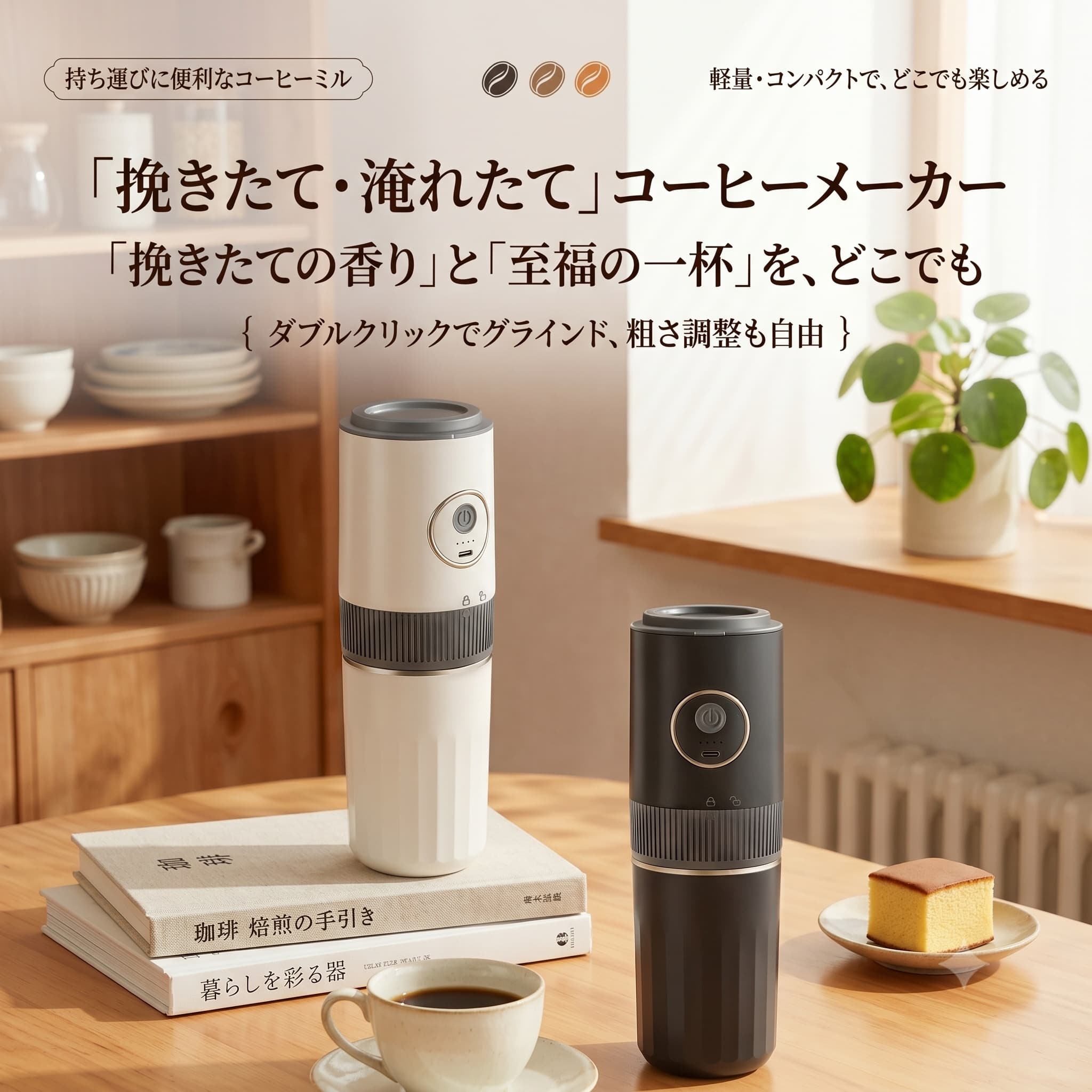 電動コーヒーミル コードレス コーヒーメーカー オールインワン 1台4役 グラインダ...