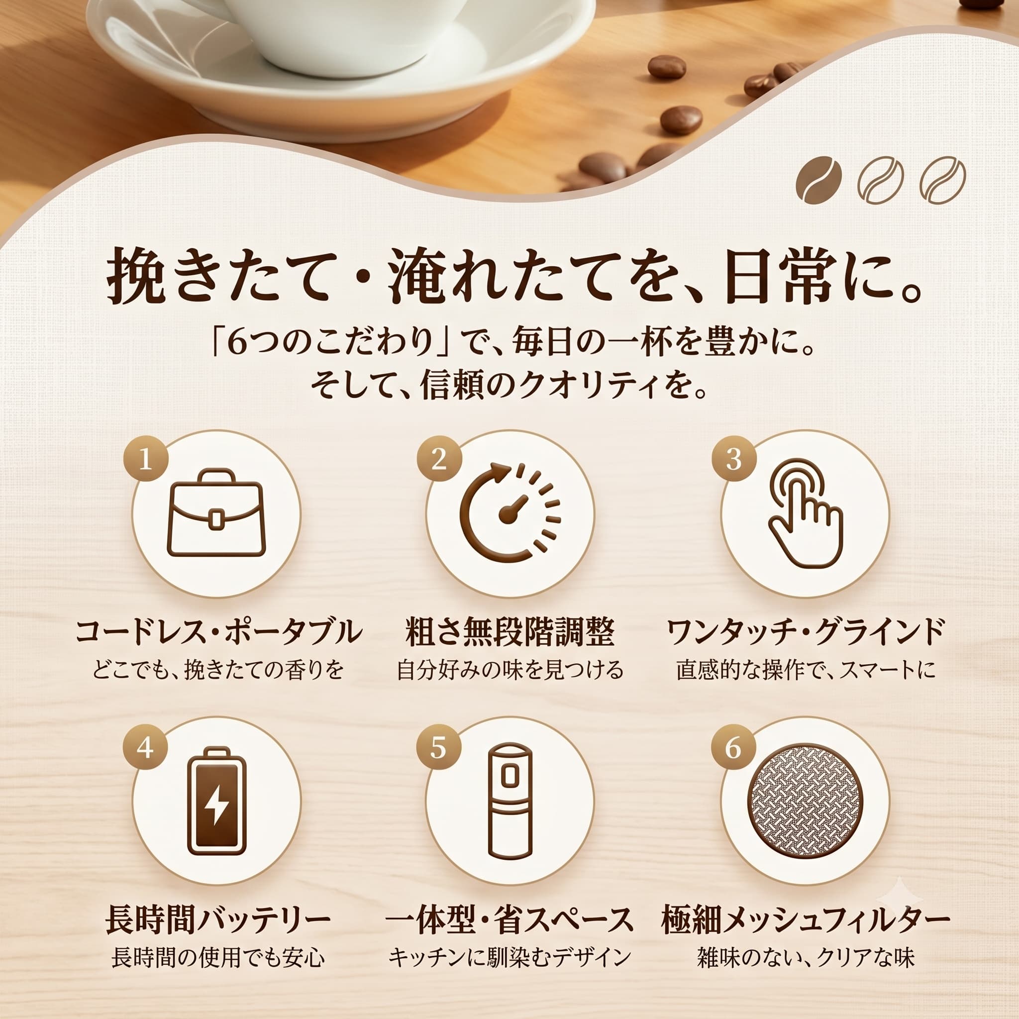電動コーヒーミル コードレス コーヒーメーカー オールインワン 1台4役 グラインダ...