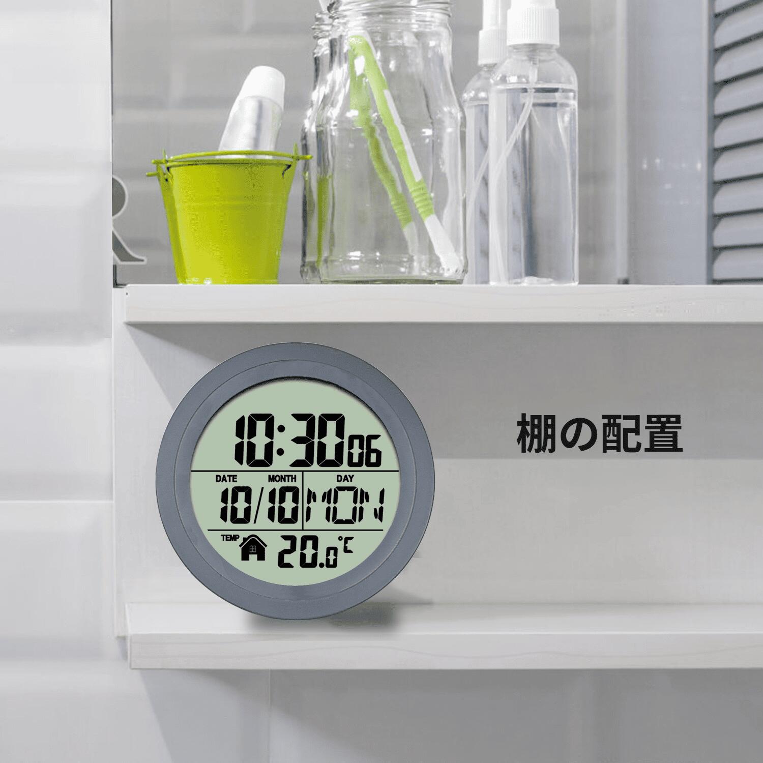 お風呂 時計 浴室用 電子時計 防水時計 IPX4防水 防滴 丸型 直径14.6cm 穴あけ不要 吸盤式 LCDデジタル時計 温度表示 tramonto-10029446 トラモント楽天市場店 サンプル画像3