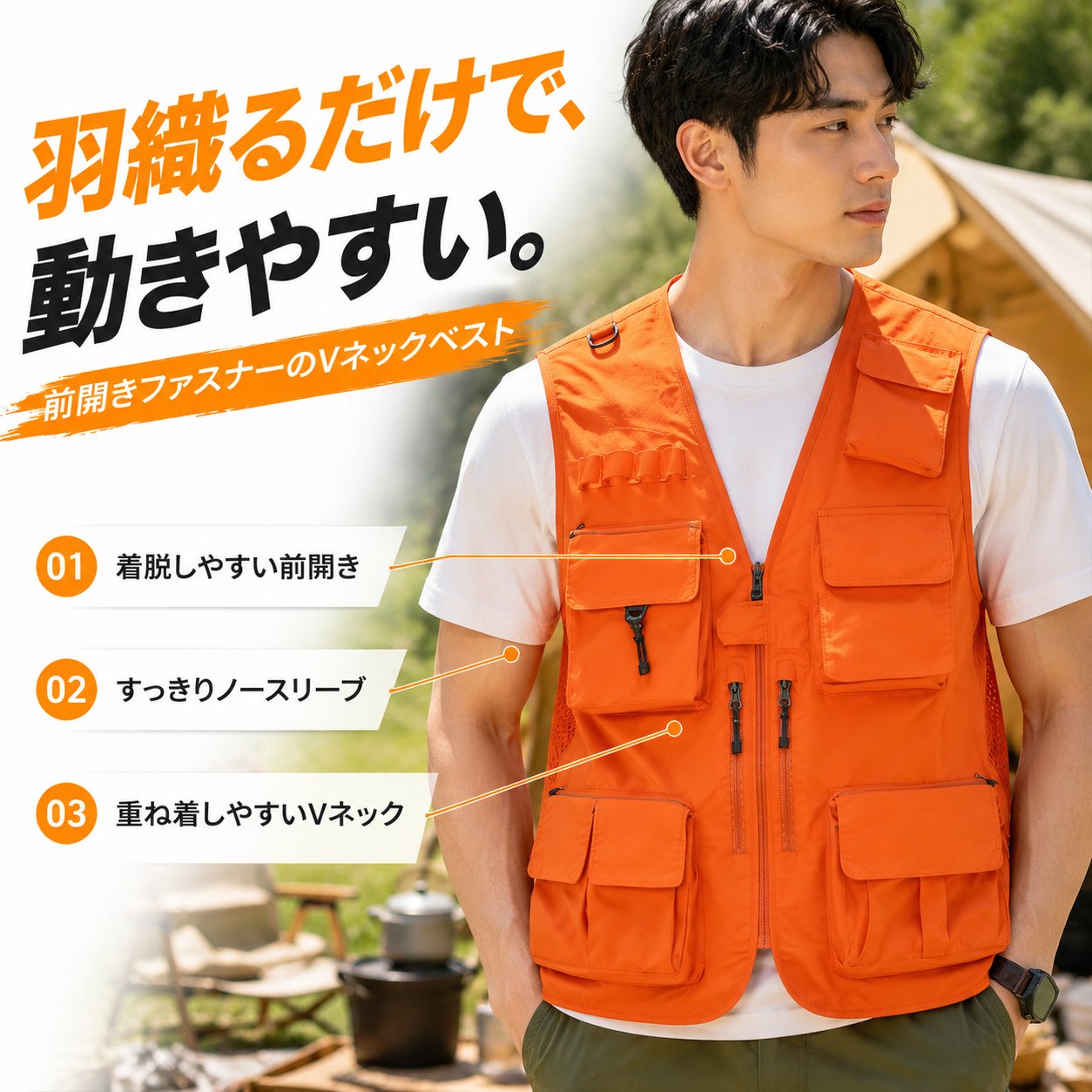 多ポケットメッシュベスト メンズ 薄手 フィッシングベスト アウトドアベスト 作業用 釣り キャンプ 夏向け 前開き ジップアップ サイドメッシュ 大きめポケット 背面ジップポケット Dカン 小物ホルダー M~6XL 7色 ジレ 外出時 tramonto-10030673 トラモント楽天市場店 サンプル画像2