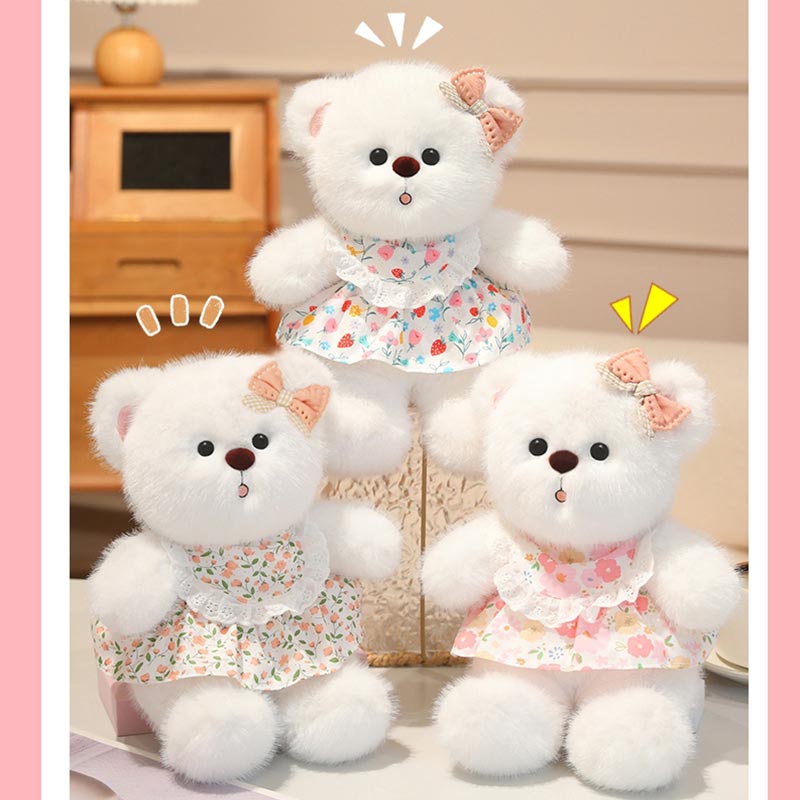 トラモント楽天市場店のぬいぐるみ くま 30cm テディベア 白くま 可愛い ハート 花柄 ワンピース リボン 小熊 抱き枕 プレゼント 女の子 誕生日 ギフト インテリア かわいい 子供 出産祝い｜アングル2