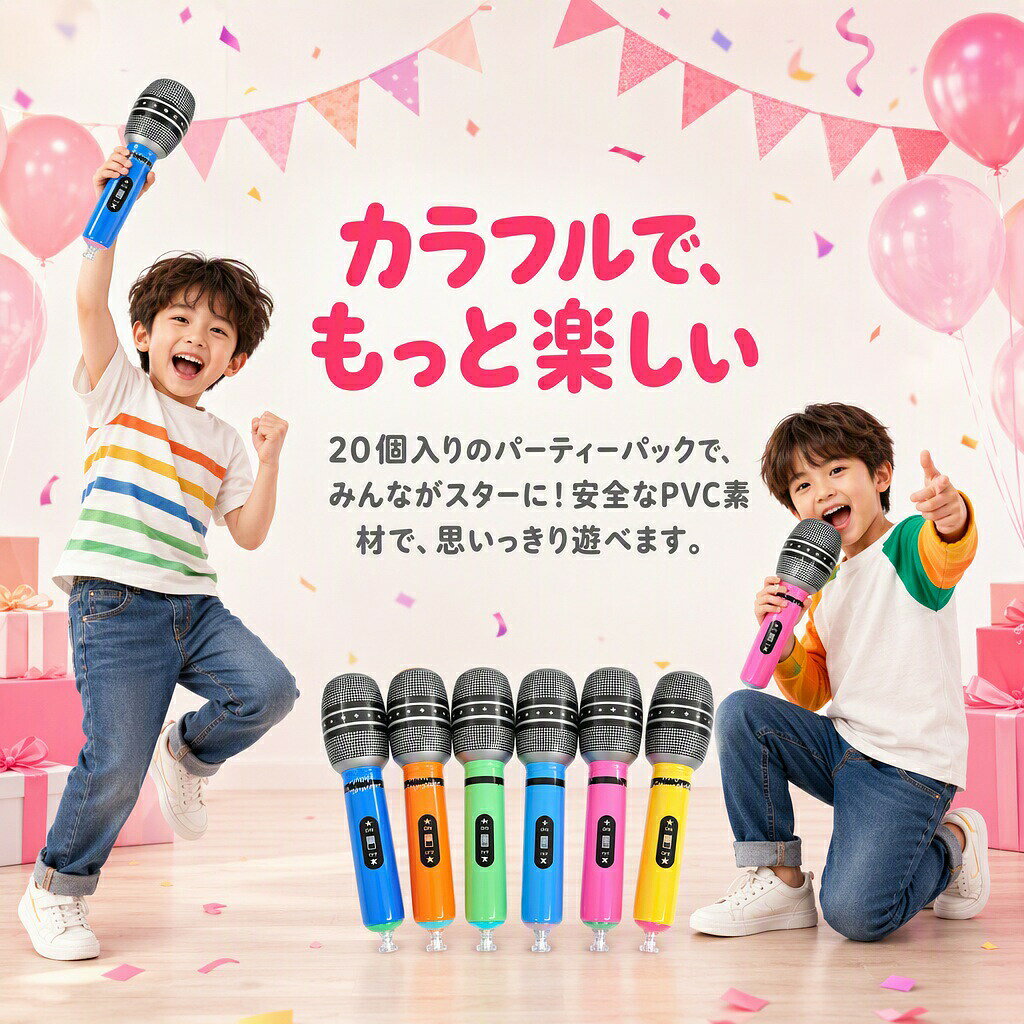 エアーマイク 20個セット 25cm バルーンマイク 充気式 おもちゃ 子供用 マイク カラオケ ごっこ遊び パーティーグッズ イベント 景品 お遊戯会 出し物 発表会 小道具 コスプレ 楽器玩具 知育玩具 音楽 誕生日 プレゼント 男女兼用 保育園 幼稚園
