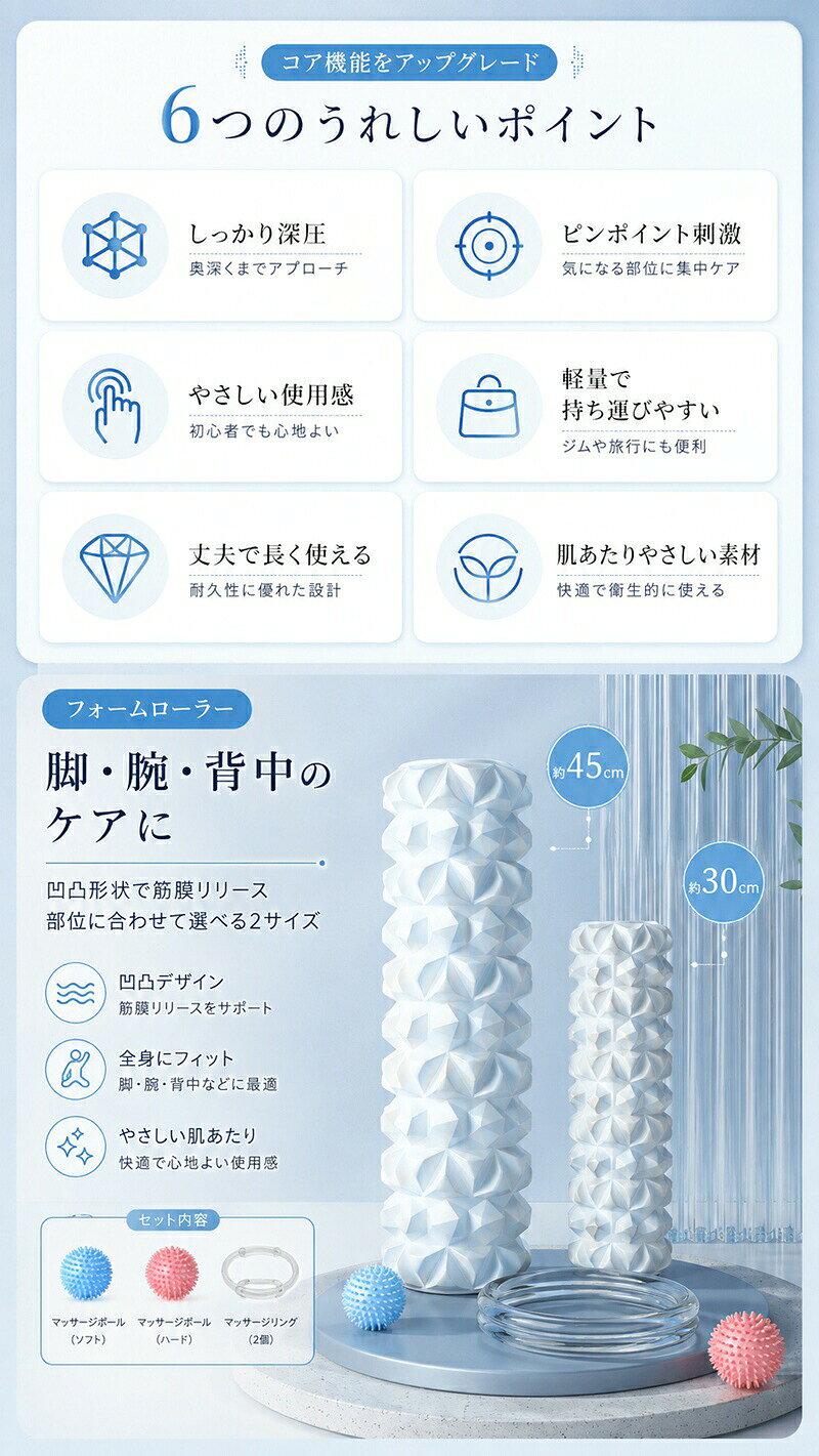 フォームローラー セット 筋膜 リリース ローラー 3in1 5in1 筋膜ローラー マッサ...