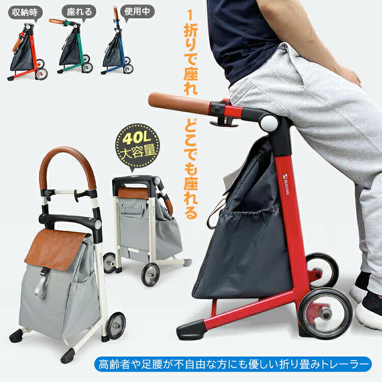 ショッピングカート ショッピングバッグ キャリーカート キャリーバッグ お買い物カート 座れる カート エコバック フック付き 椅子付き いす 2輪 静音キャスター 大容量 40L 便利 自立 収納 老人 高齢者 母の日 敬老の日 プレゼント