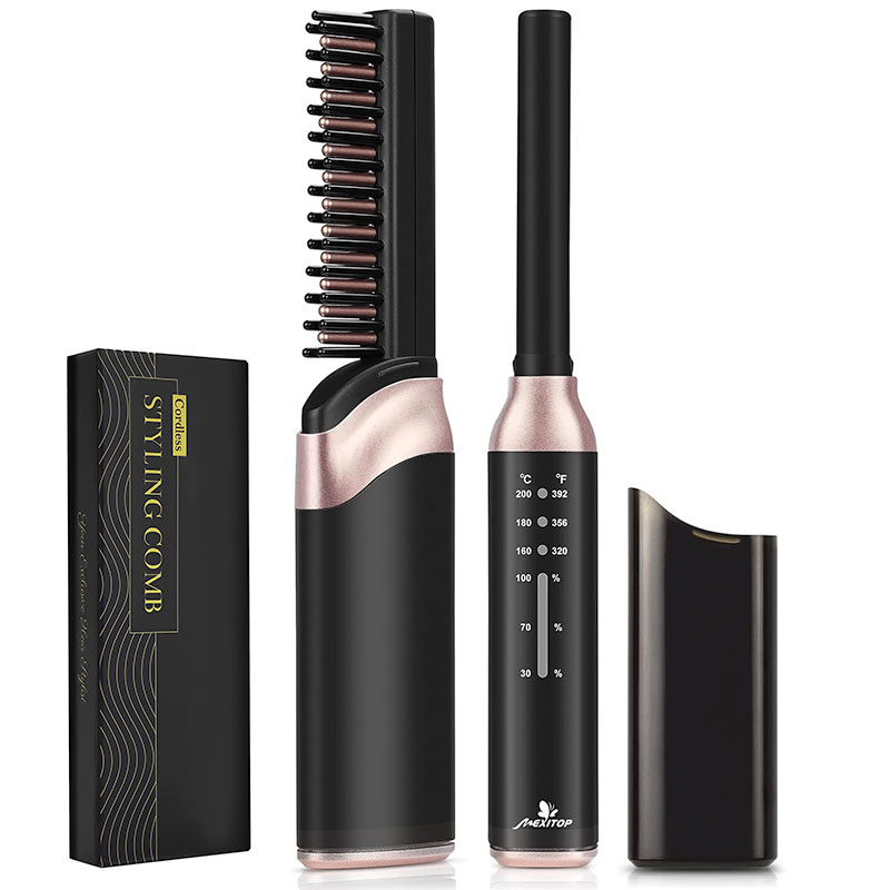 ヘアアイロン コードレス ヒートブラシ ブラシ ストレート USB充電式 2500mAh大容量軽量 3段階温度調節 2way カール メンズ ミニ 男女兼用 家庭用 旅行用 コンパクト前髪