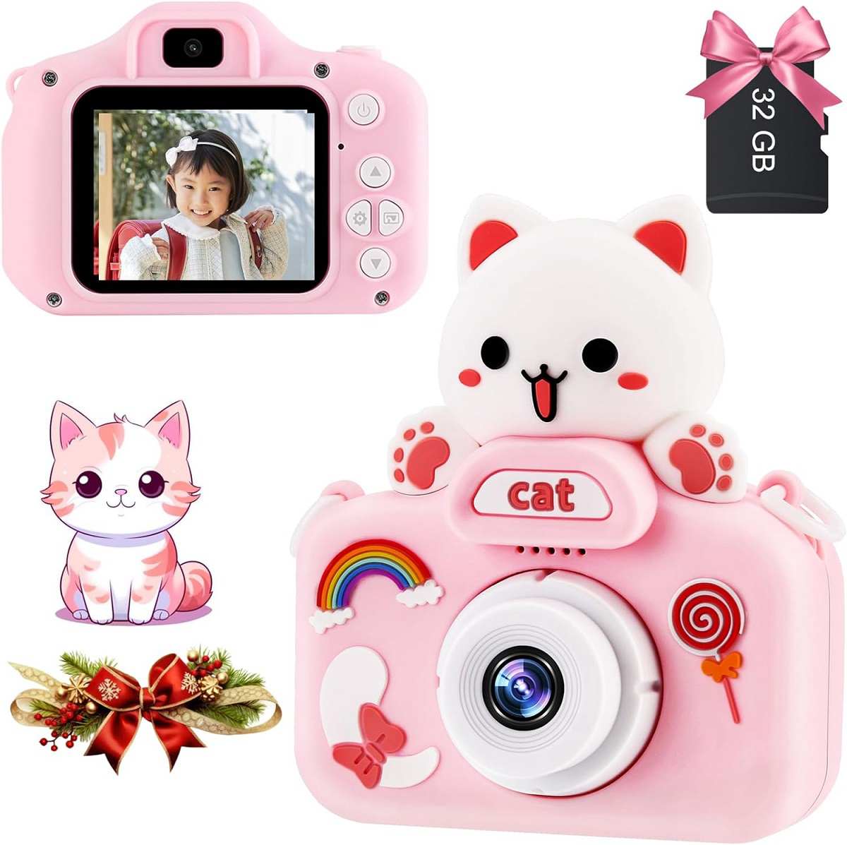 キッズカメラ 子供用トイカメラ 1080P HD 動画 子供用カメラ 子供向け 録音 自撮りデジタルカメラ 2.0インチIPS画面32G TFカード付 USB充...