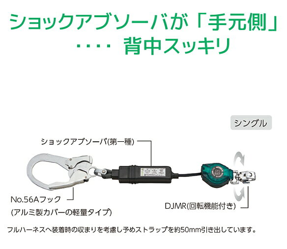 サンコー 安全帯 ランヤード HL-MR型 ストラップ巻取式　フルハーネス用 タイプ1 ...