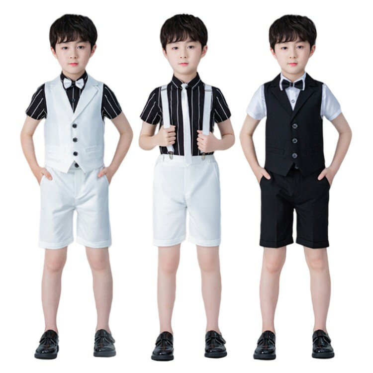 Rakuten - 5点セット スーツ セットアップ 夏 子供 男の子フォーマル キッズ スーツ 子供服 ベビー服 上下セット おしゃれ 七五三 入学式 卒業式 結婚式 半袖シャツ 子供 スーツ キッズ スーツ 男の子 フォーマルスーツ キッズスーツ 上下セット