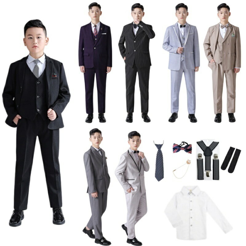 Rakuten - 8点セット 9点セット キッズ スーツ b体 太め 太め体型 大きいサイズ 男の子 フォーマルスーツ 子供 スーツセット ジャケット ベスト パンツ シャツ ネクタイ 蝶ネクタイ サスペンダー 入学式 卒業式 結婚式 発表会 七五三 冠婚葬祭 ジュニア スーツ おしゃれ