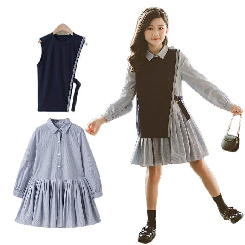 キッズ服 女の子服 セットアップ ジャンパースカート 長袖 ワンピース フェイクレイヤード レイヤード風 長袖ブラウス リボン付き 学院風 フォーマル ガーリー 春秋コーデ シンプル 入学式 発表会 子供 女の子 子供ワンピース 発表会 受験 卒園式 卒業式