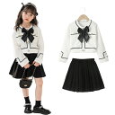 ガールズ セットアップ スーツ風 カーディガン ジャケット スカート 黒白モノトーン おしゃれコーデ フォーマル キッズ服 女の子服 長袖 ジャンパー 可愛い ...