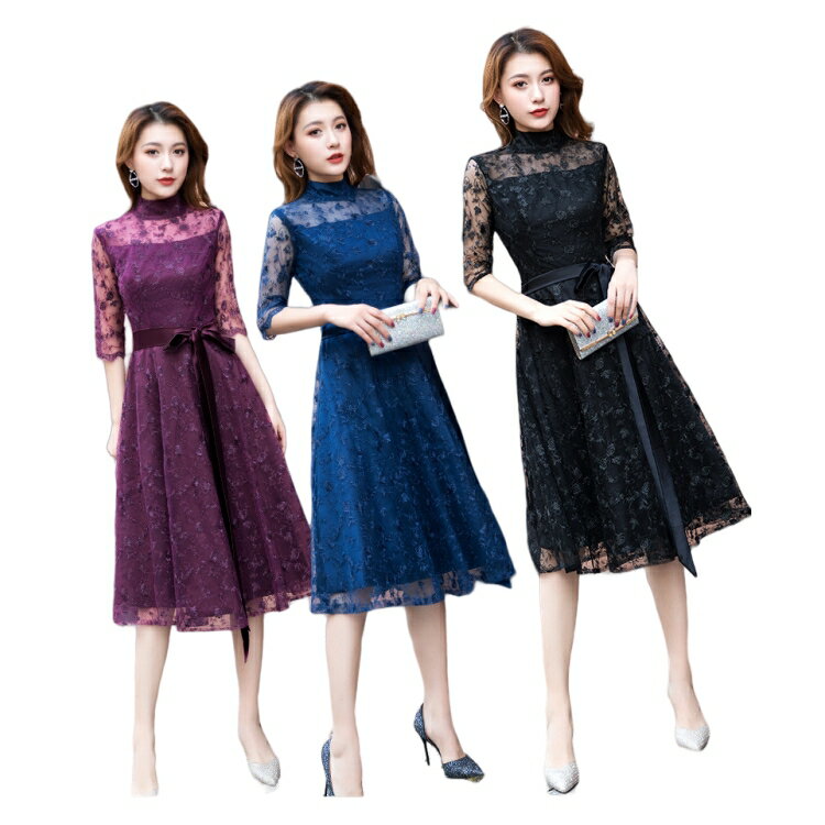 Rakuten - 【楽天スーパーSALE】ドレス パーティードレス 結婚式 ワンピース ドレス 袖あり 大きいサイズ ワンピースフォーマルドレス フォーマル お呼ばれ 服 親族 大きいサイズ 大人 上品 20代 30代 40代 50代 卒業式 二次会 披露宴 お呼ばれ 上品 膝下 体型カバー