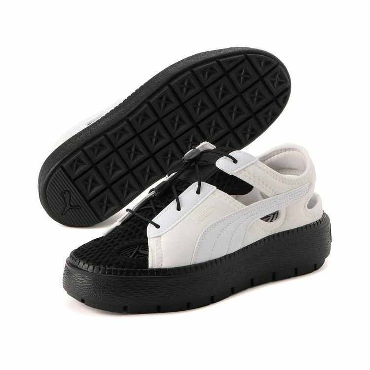 22春夏 PUMA プーマ レディース バスケット プラットフォーム トレース ライト ミュール ウィメンズ スニーカー 382872 バスケット ミュール 厚底 軽量 高クッション性 メッシュ素材 通気性 ネオプレーン