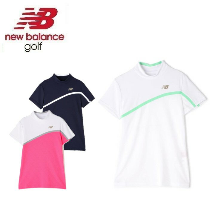 24春夏 New balance Golf ニューバランス ゴルフ レディース Nオプティカルチェック柄 半袖 モックネック プルオーバー 4166509 トップス スリムフィット ドライ 吸汗速乾 ストレッチ