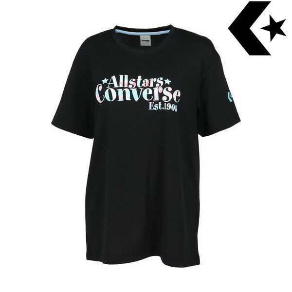 【CONVERSE】コンバース CB332351-1922 ガールズプリントTシャツ[ブラック/スカイブル][レディース/バスケットボール/バスケ/Tシャツ/ウェア/ウエア/半袖/トレーニング/部活/クラブ/移動着/カジュアル]【RCP】