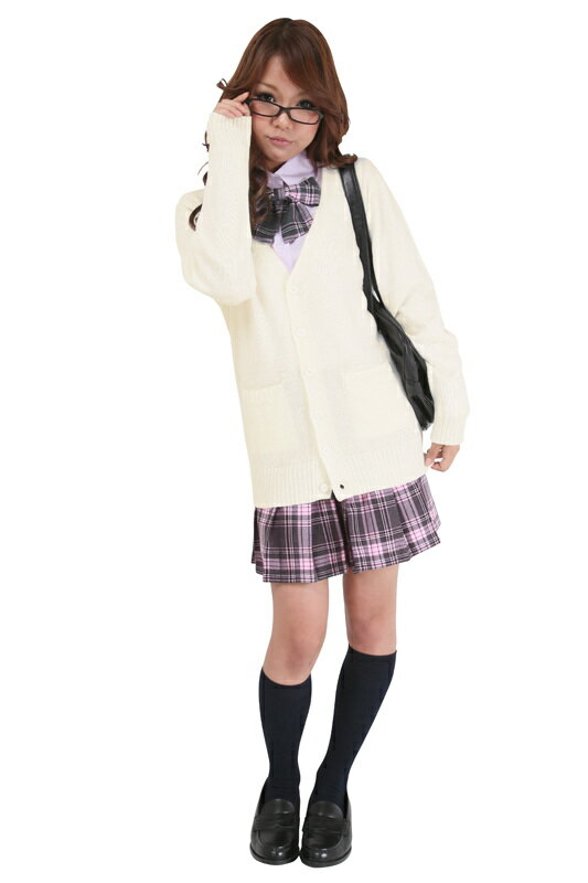 ◆【Teens Ever -11AW カーディガン(ホワイト)L】◆開きは左前の彼氏からもらったカーデがコンセプト！着丈、袖丈が長めにとってあるのもポイント。【女子高生制服/ブレザー系/女子高生/制服】【コスプレ用品】※小型宅配便発送不可【RCP】