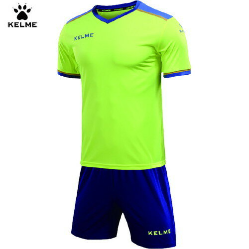 【KELME】ケレメ 8351ZB1158-918 ラインフットボールシャツ&パンツセット[ネオンイエロー×ロイヤルブルー][ユニセックス/サッカー/フットサル/シャツ/ウェア/ウエア/パンツ/上下セット/部活/クラブ/チーム]【RCP】