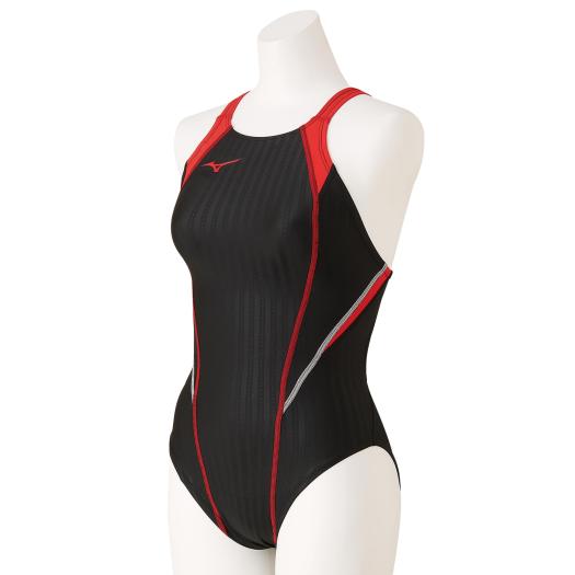 ■送料無料■◆MIZUNO◆ミズノ N2MA0220-96 【Fina承認モデル】STREAM ACE ミディアムカット（レースオープンバック） [ブラック×レッド] 競泳水着/競泳/水泳/スイミングスクール/部活動/クラブ活動 【RCP】
