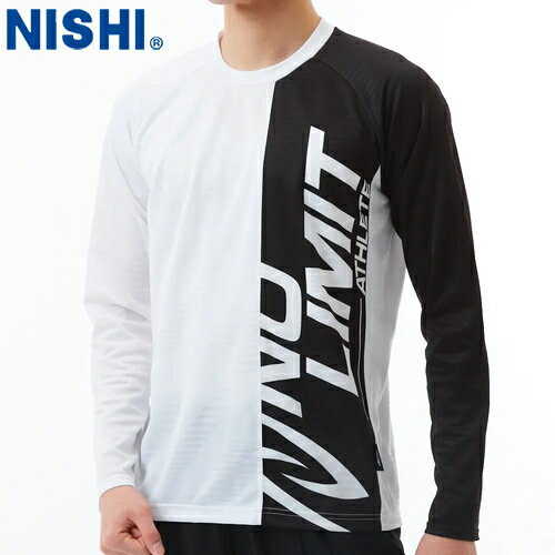 ■送料無料■【NISHI】ニシ・スポーツ 2811A411 ジャカードプラクティスロングスリーブTシャツ【ホワイトXブラック】[Tシャツ/長袖/長そで/陸上競技/トラック競技/部活/練習/トレーニング/スポーティデザイン/アスリートウェア/快適着心地]【RCP】