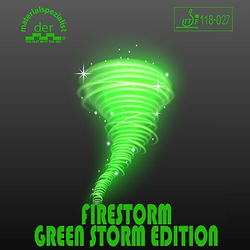 ★即納/あす楽★■卓球ラバーメール便送料無料■der material spezialist/マテリアルスペシャリスト Fire Storm Green Storm Edition/グリーンラバー スピン能力を備え 最高速度の毒々しい緑のスポンジ表ソフトラバー