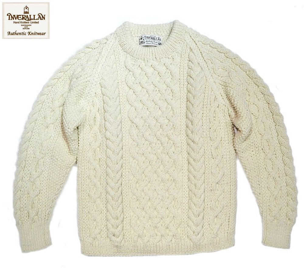 INVERALLAN（インバーアラン）/1H CREWNECK ARAN SWEATER （クルーネックアランセーター）/natural