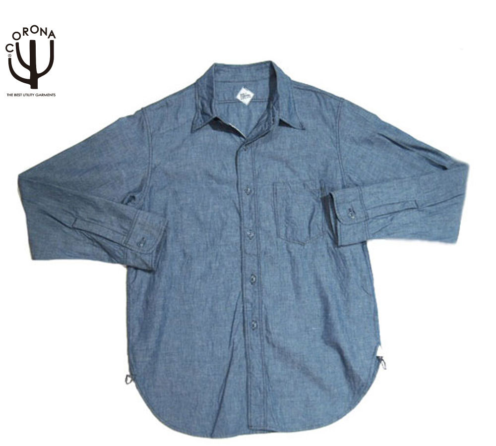 CORONA コロナ #CS001-21-01 NAVY 1POCKET CHAMBRAY SHIRTS blue