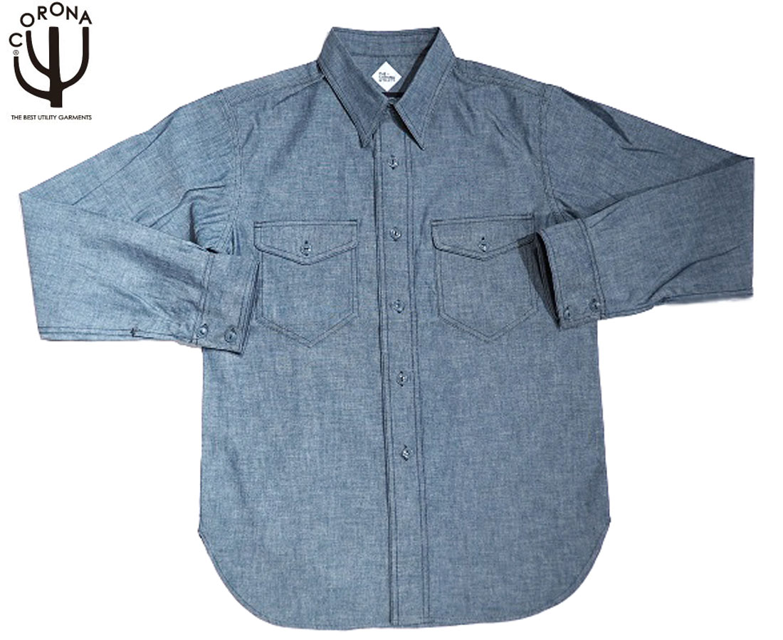 CORONA(コロナ）/#CS002-21/22-01 NAVY 2POCKET CHAMBRAY SHIRTS/blue