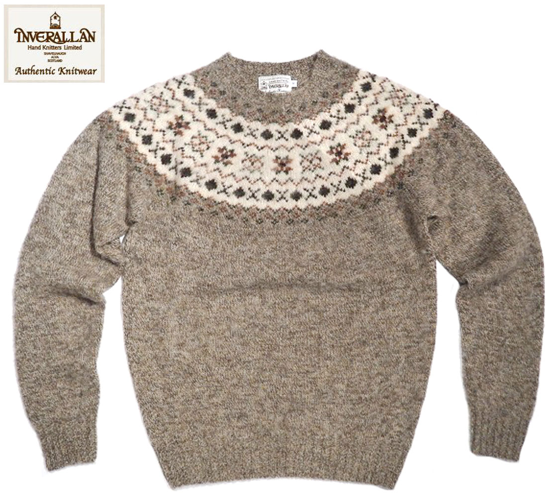 INVERALLAN（インバーアラン）/#113021 SHAGGY DOG NORDICK FAIRISLE YOKE SHETLAND SWEATER/mushroom