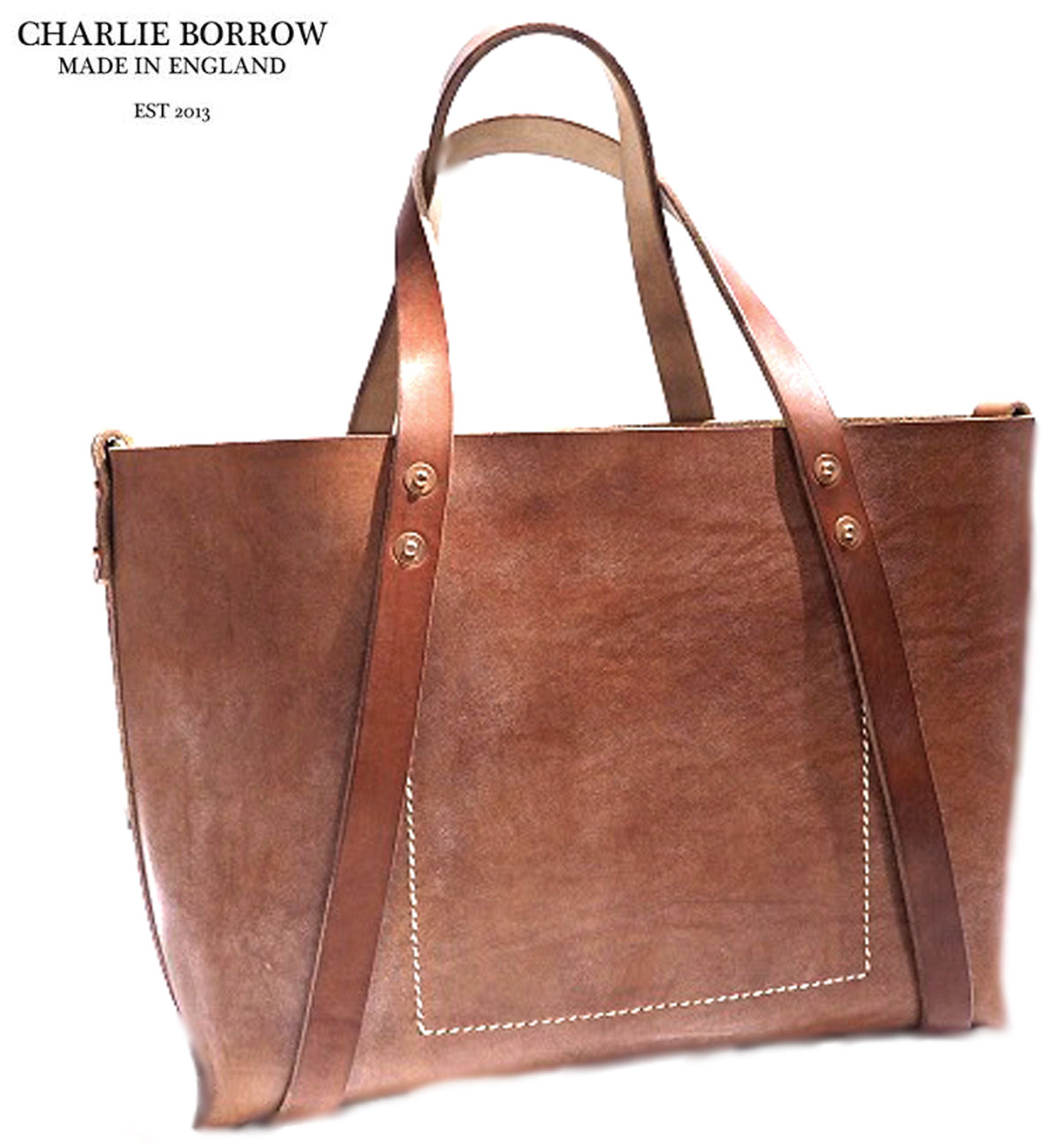 CHARLIE BORROW （チャーリー・ボロウ）/OAK BARK TANNED BRIDLE LEATHER HAND STITCH WHOLE CUT MEDIUM TOTE /MADE IN ENGLAND/dark stain（ブライドルレザートートバッグ）