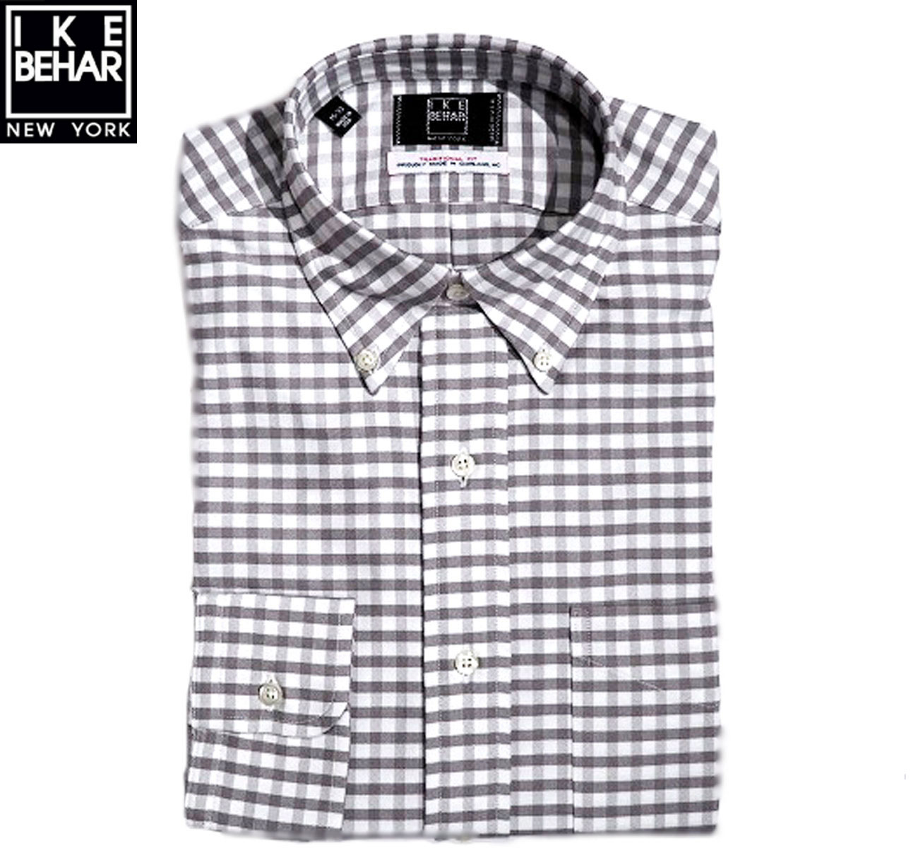 IKE BEHAR（アイクベーハー）/＃MG2100 TRADITIONAL FIT L/S GINGHAM CHECK SHIRTS（ギンガムチェック ボタンダウンシャツ）/grey