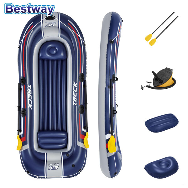 【メーカー】　　BESTWAY【モデル名】　　HYDRO-FORCE TRECK X3【品番】　　61110【カラー】　　【サイズ】　　307cm x 126cm【商品詳細】インフレータブル（空気注入）ボートになります。組み立て式オール1組（2本)、ミニポンプが付属しております。重量制限270kgまでになります。定員は3名までとなります。世界でインテックス社と比較されることの多いベストウェイ社の製品です。※自社配送のため北海道、沖縄、離島への配送はできませんのであらかじめご了承ください。